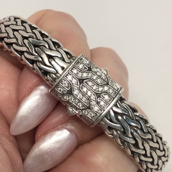 John Hardy Jewelry - John Hardy 11mm Diamond Clasp Classic Chain Bracelet .925